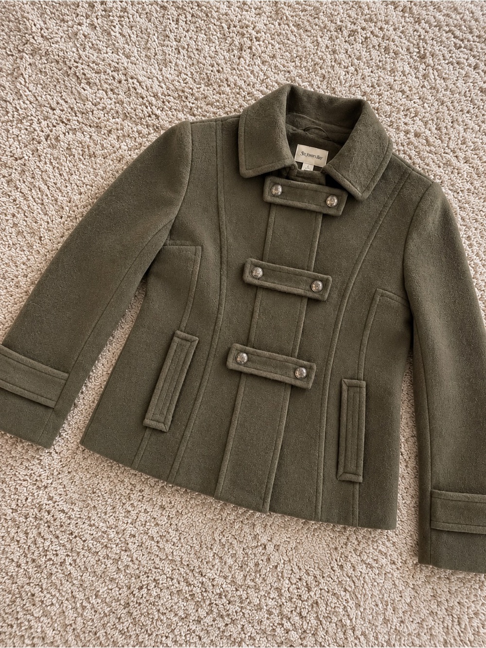 St. John’s Bay Women’s Olive Green Wool-Style Coat – Size